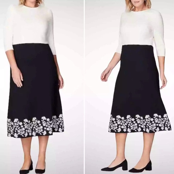 Christian Siriano For J.Jill Ponte Knit Embroidered Midi Dress Cream Black Sz S - Picture 1 of 14